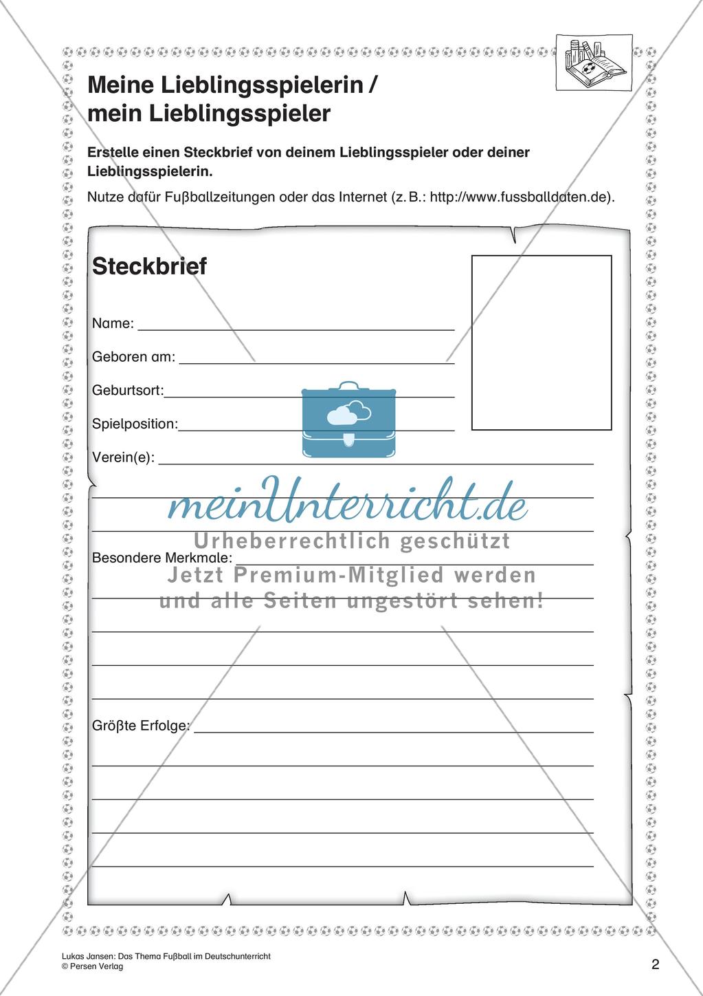Schreib- und Leseaufgaben zum Thema Fußball Preview 4
