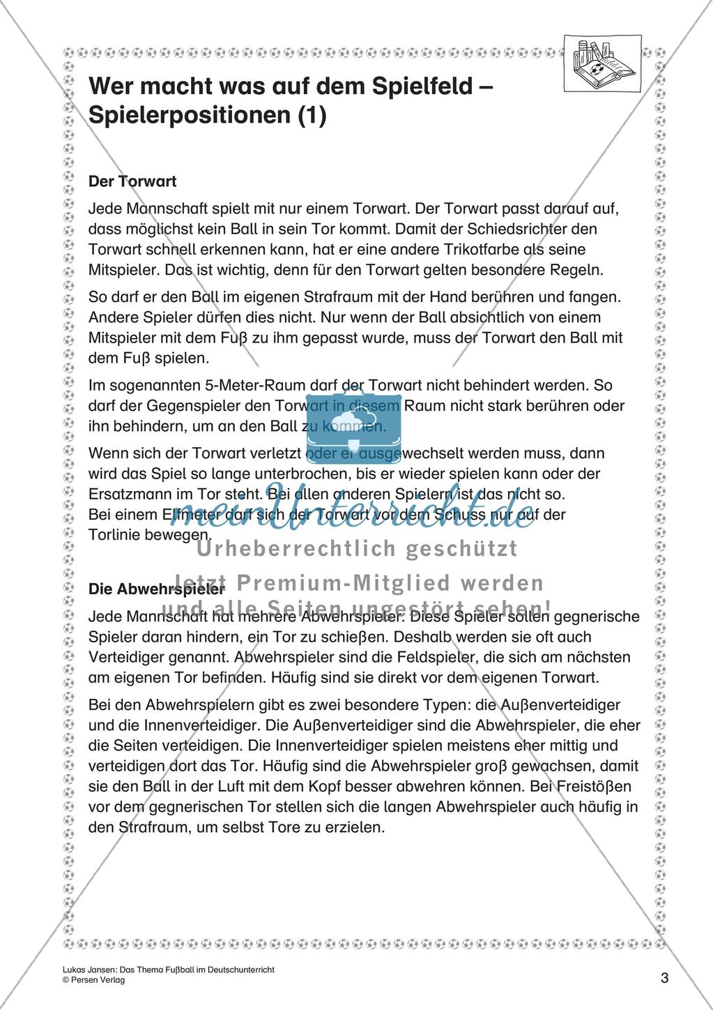 Schreib- und Leseaufgaben zum Thema Fußball Preview 5