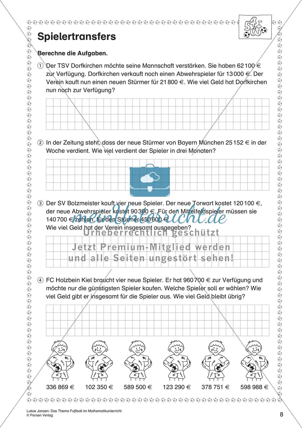 Textaufgaben, Geometrie und Statistik zum Thema Fußball Preview 10
