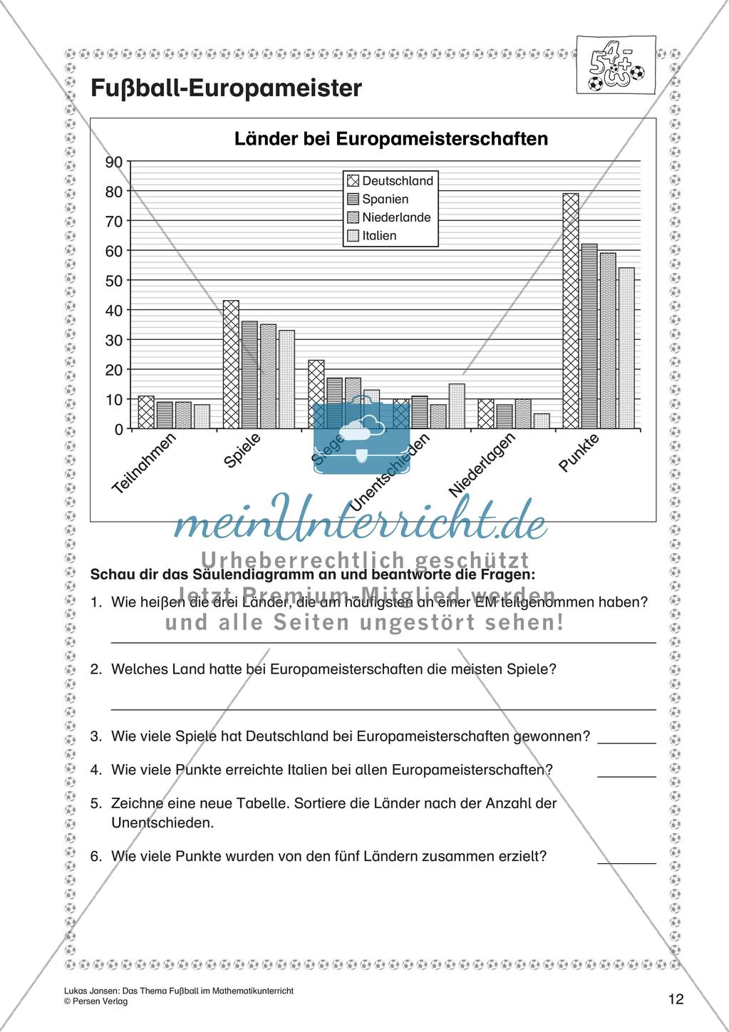 Textaufgaben, Geometrie und Statistik zum Thema Fußball Preview 14