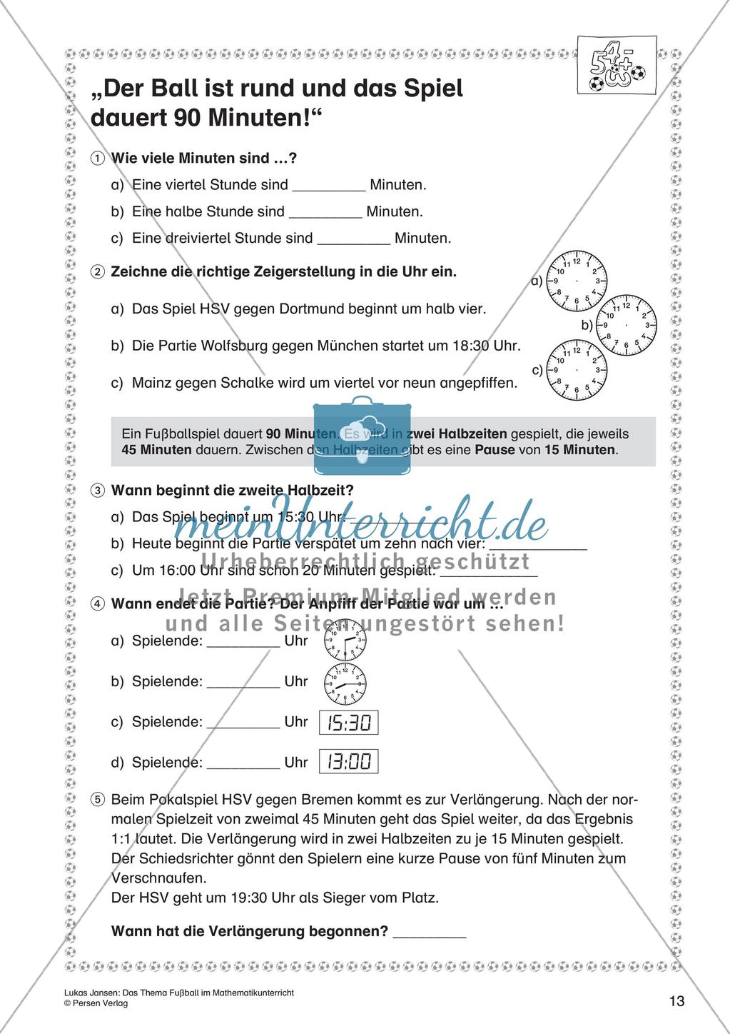 Textaufgaben, Geometrie und Statistik zum Thema Fußball Preview 15