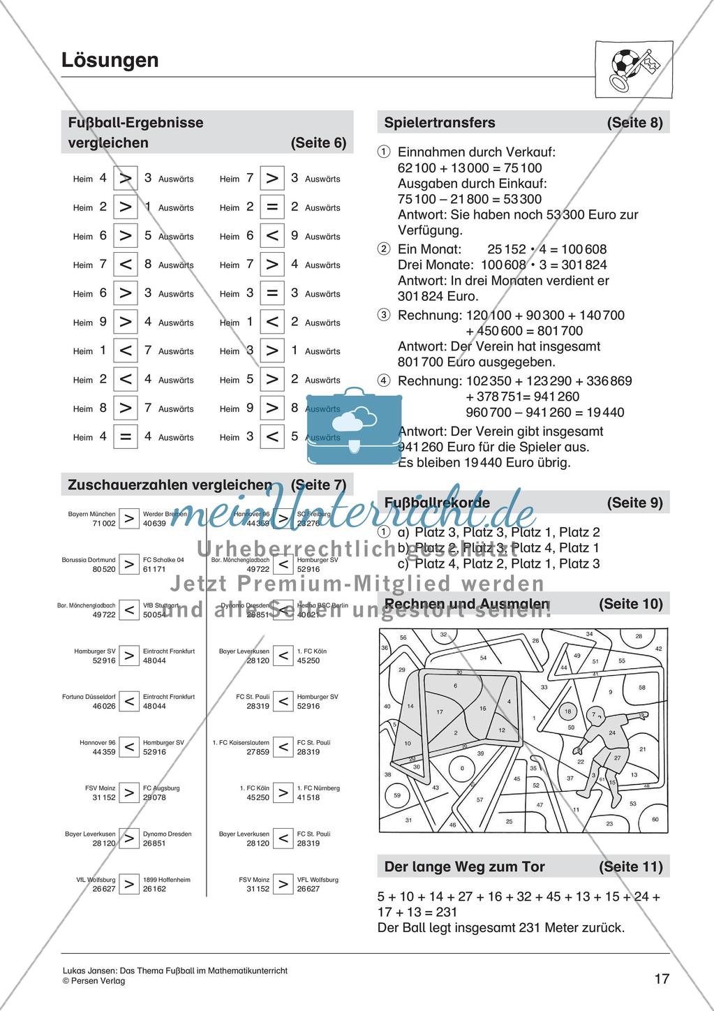 Textaufgaben, Geometrie und Statistik zum Thema Fußball Preview 19