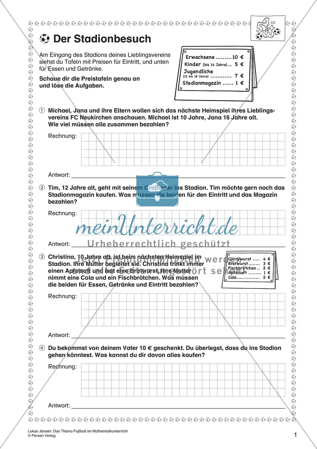 Textaufgaben, Geometrie und Statistik zum Thema Fußball Preview 3