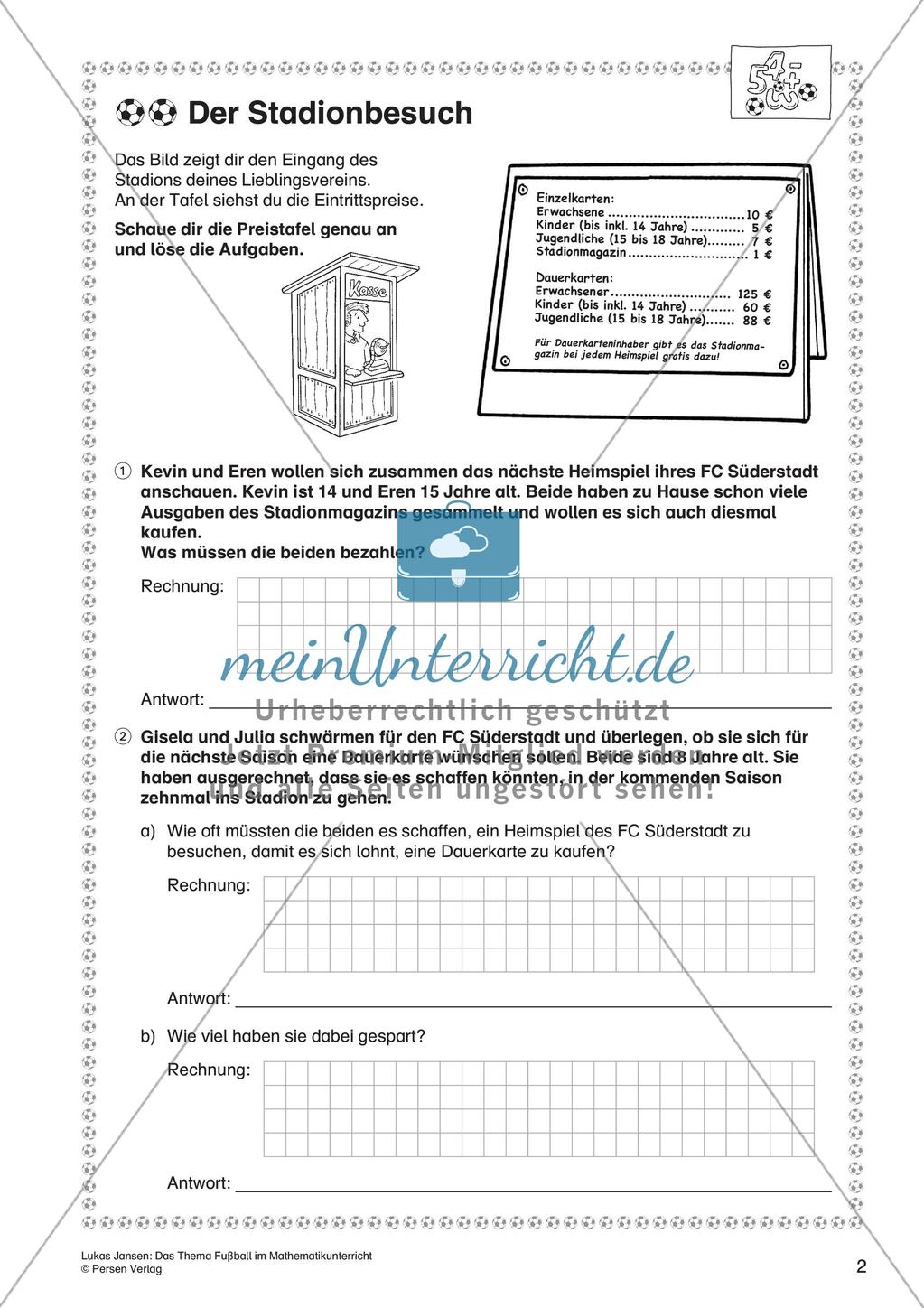 Textaufgaben, Geometrie und Statistik zum Thema Fußball Preview 4