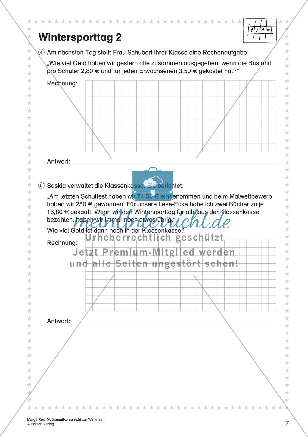 Sachaufgaben, Achsenspiegelung und Statistik zum Thema Winter Preview 9
