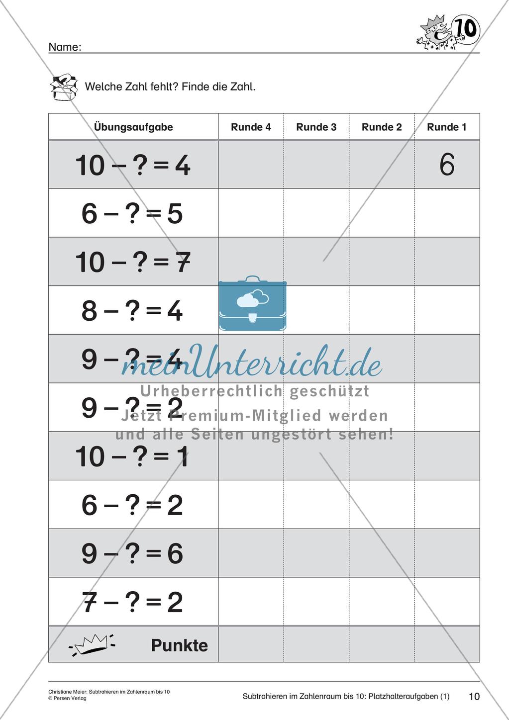 Subtraktion im Zahlenraum bis 10 Preview 12