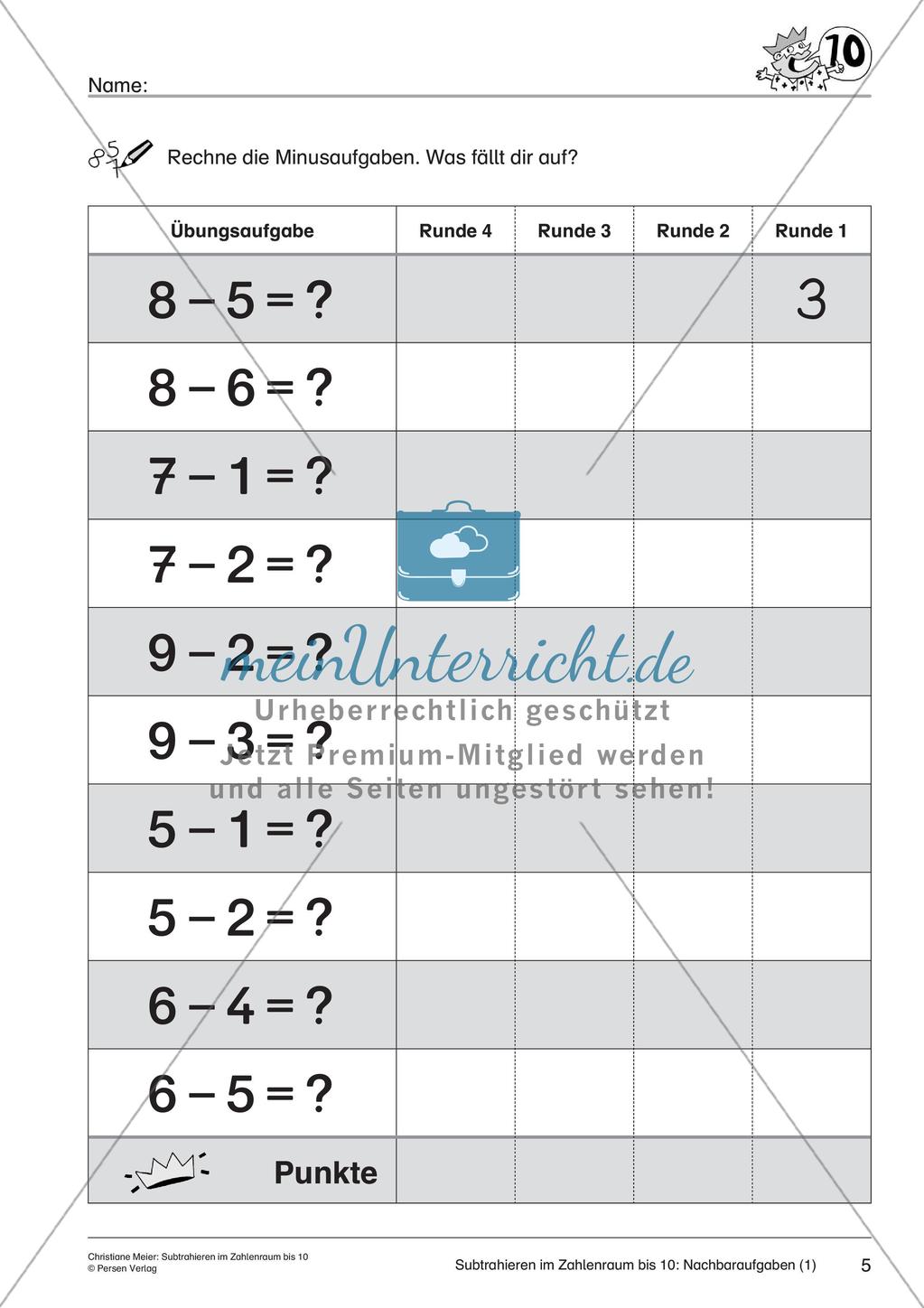 Subtraktion im Zahlenraum bis 10 Preview 7