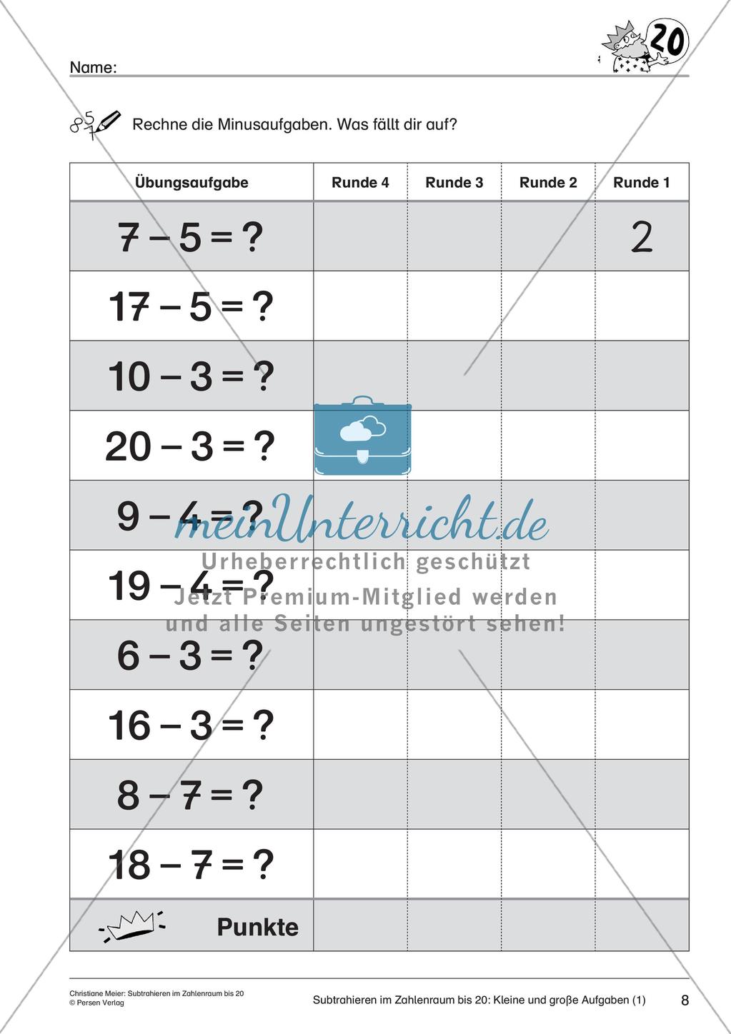 Subtraktion im Zahlenraum bis 20 Preview 10