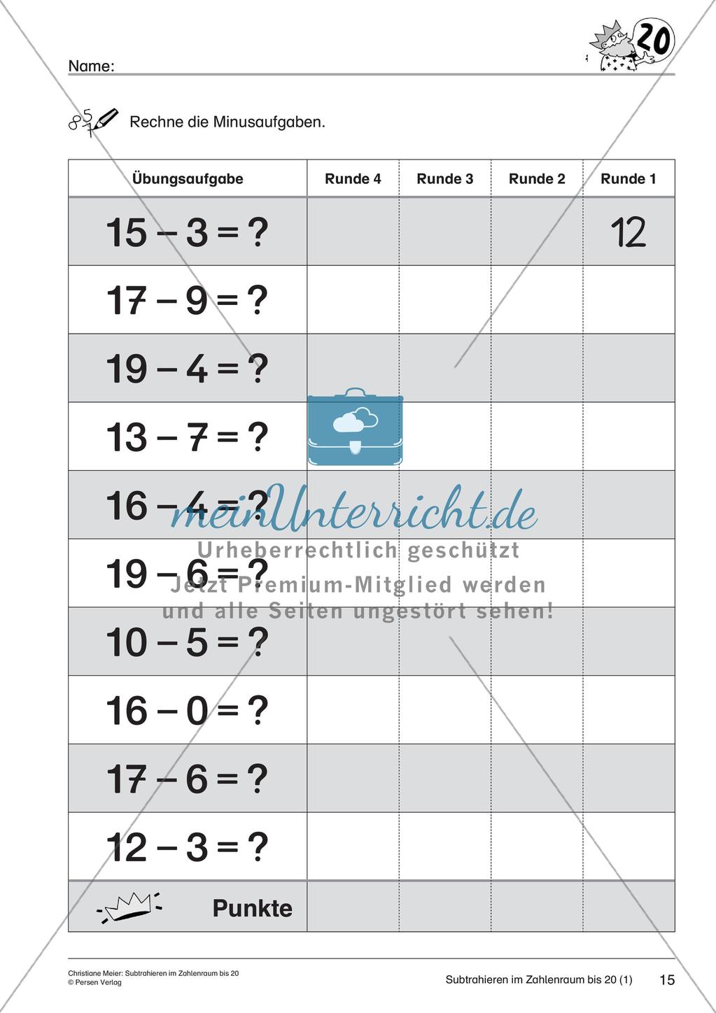 Subtraktion im Zahlenraum bis 20 Preview 17