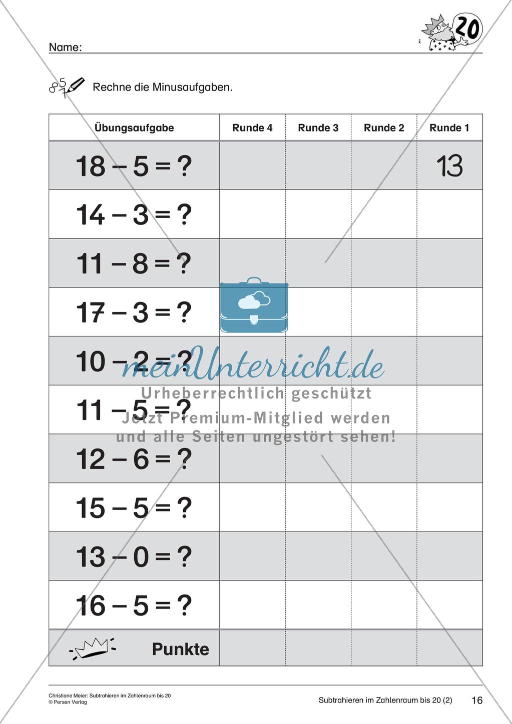 Subtraktion im Zahlenraum bis 20 Preview 18