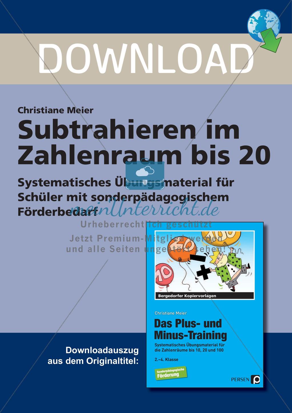 Subtraktion im Zahlenraum bis 20 Preview 1