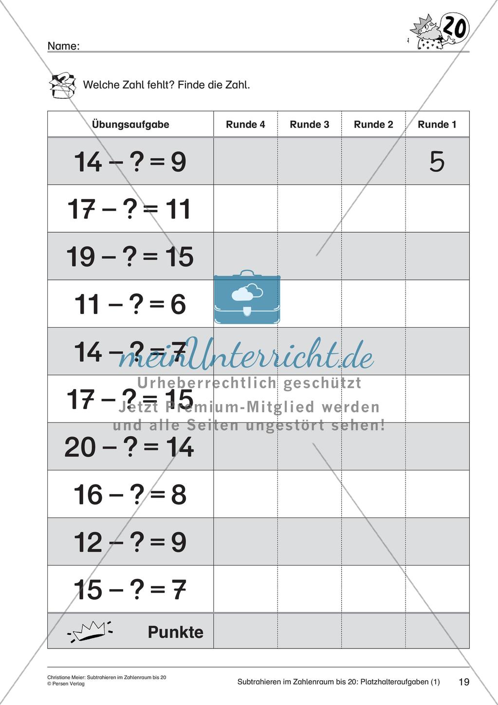 Subtraktion im Zahlenraum bis 20 Preview 21