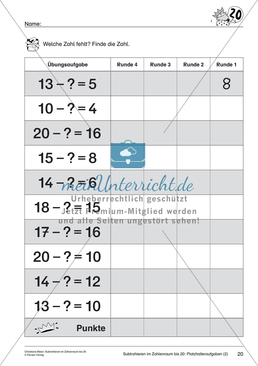 Subtraktion im Zahlenraum bis 20 Preview 22