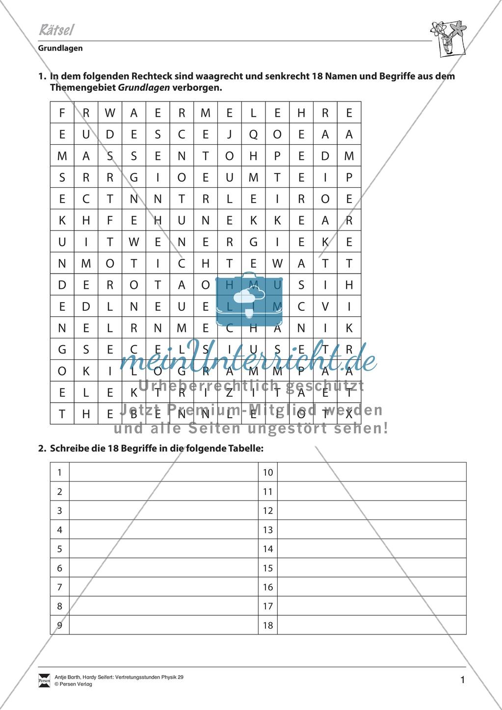 Rätsel und Sudoku zu physikalischen Grundlagen Preview 2