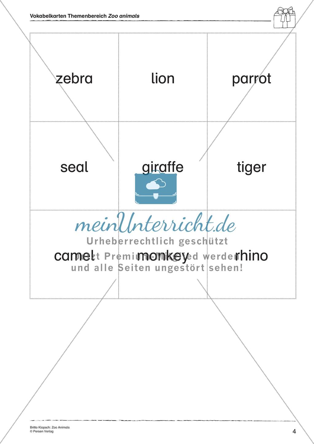 Wortschatzarbeit: Zoo Animals Preview 6