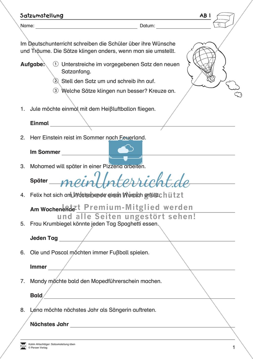 Übungen zur Satzstellung Preview 3