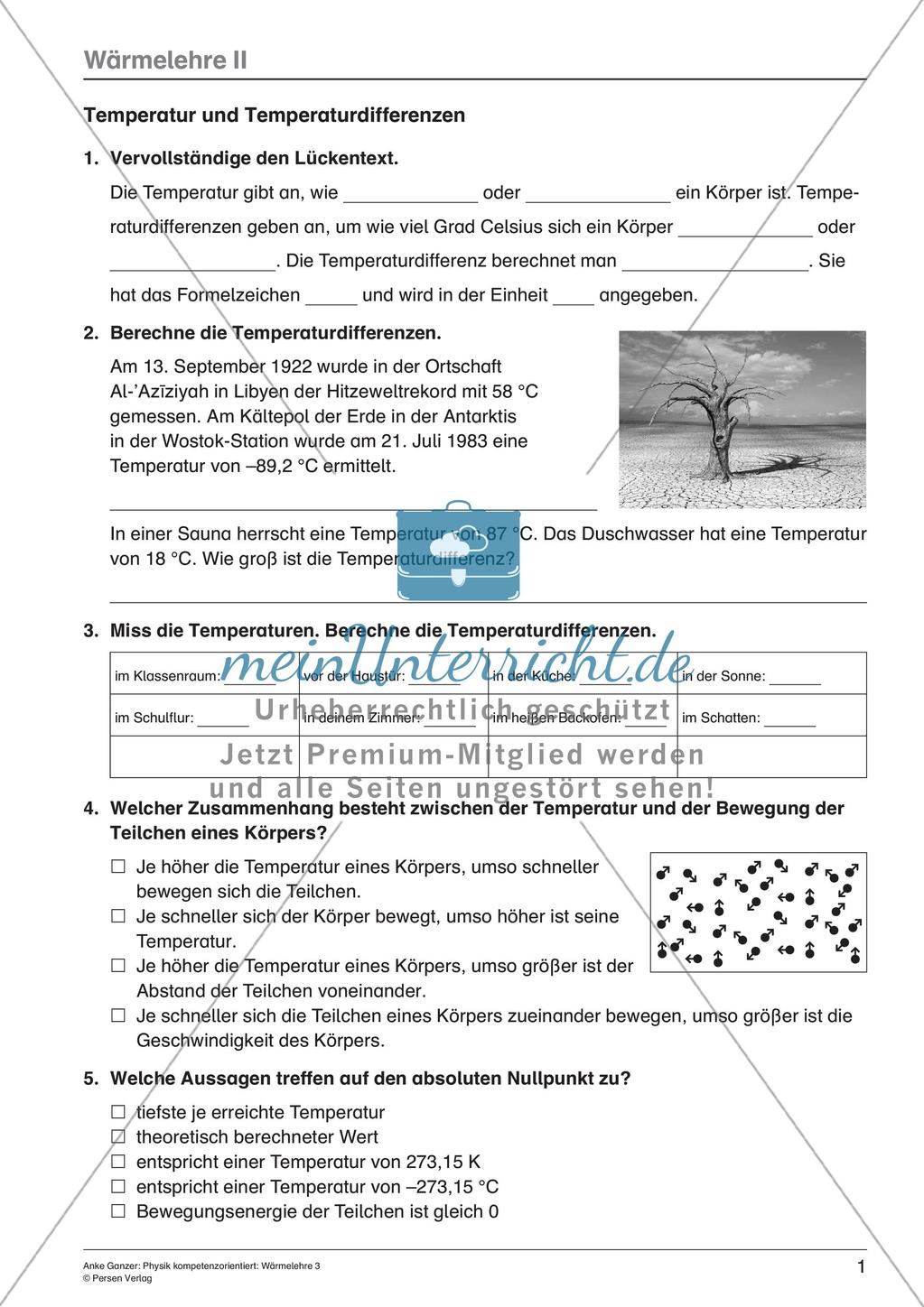 Wärmelehre: Wärmekapazität, Temperatur, thermische Energie Preview 3