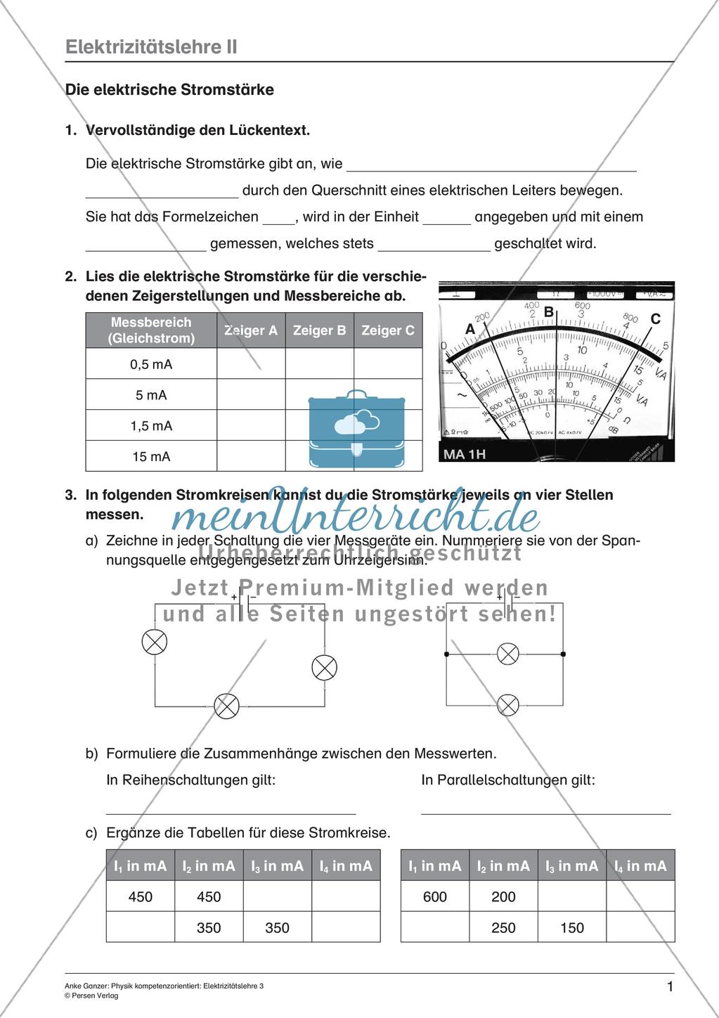 Elektrizität: Stromstärke, Spannung, Widerstand Preview 3
