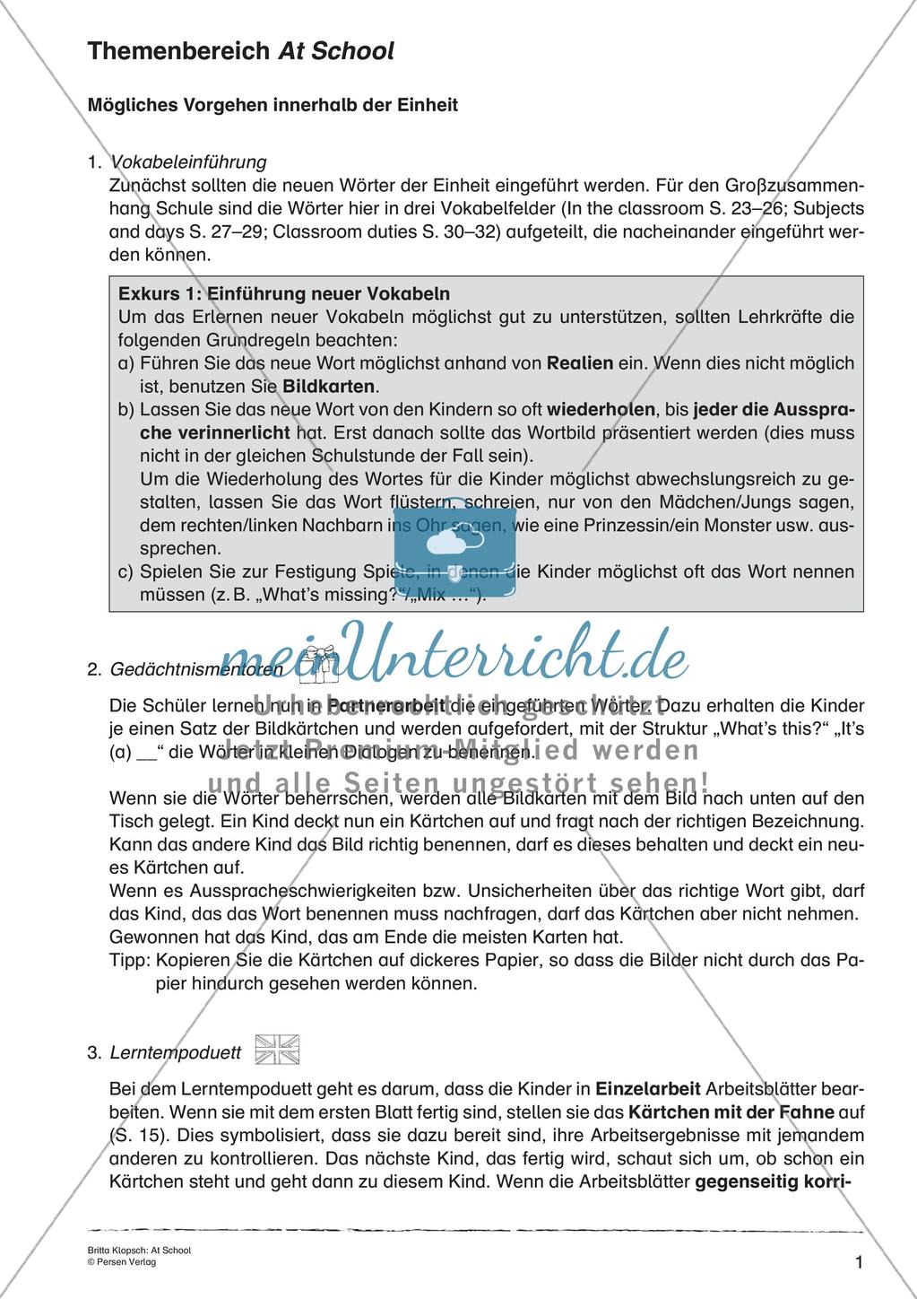 Wortschatzarbeit: At School Preview 3