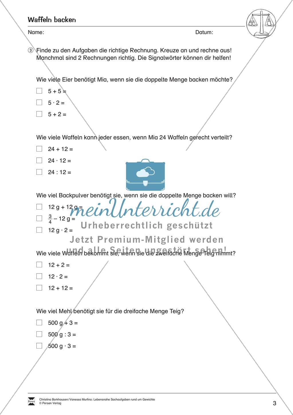 Sachaufgaben: Gewichte Preview 5