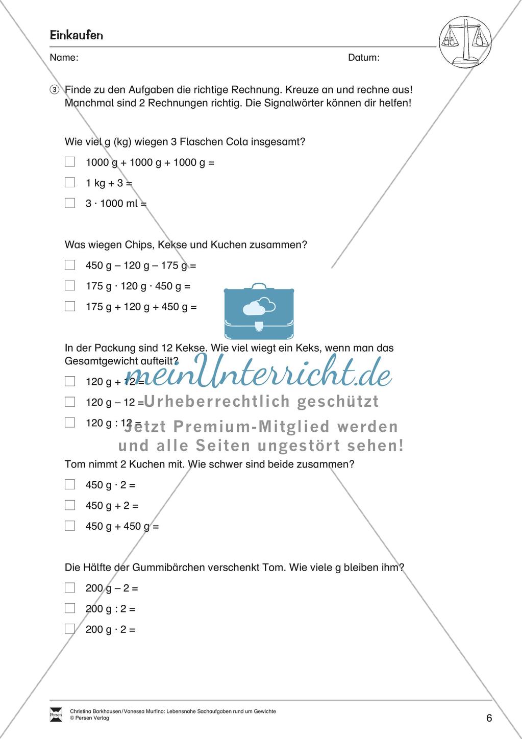 Sachaufgaben: Gewichte Preview 8