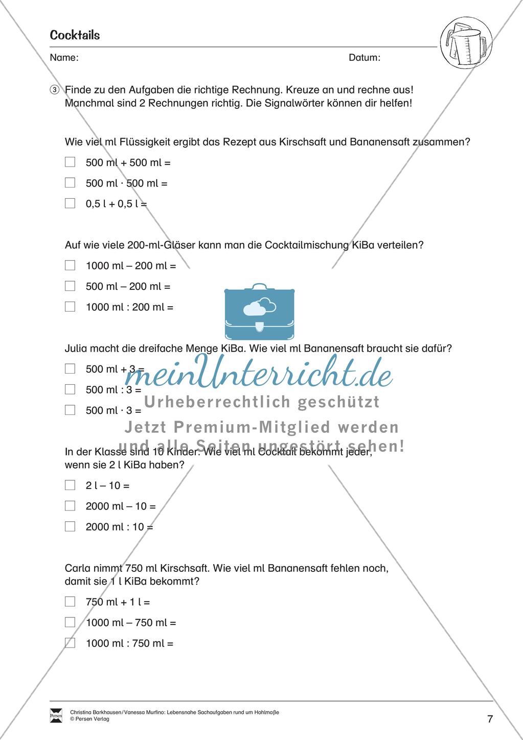 Sachaufgaben: Hohlmaße Preview 9