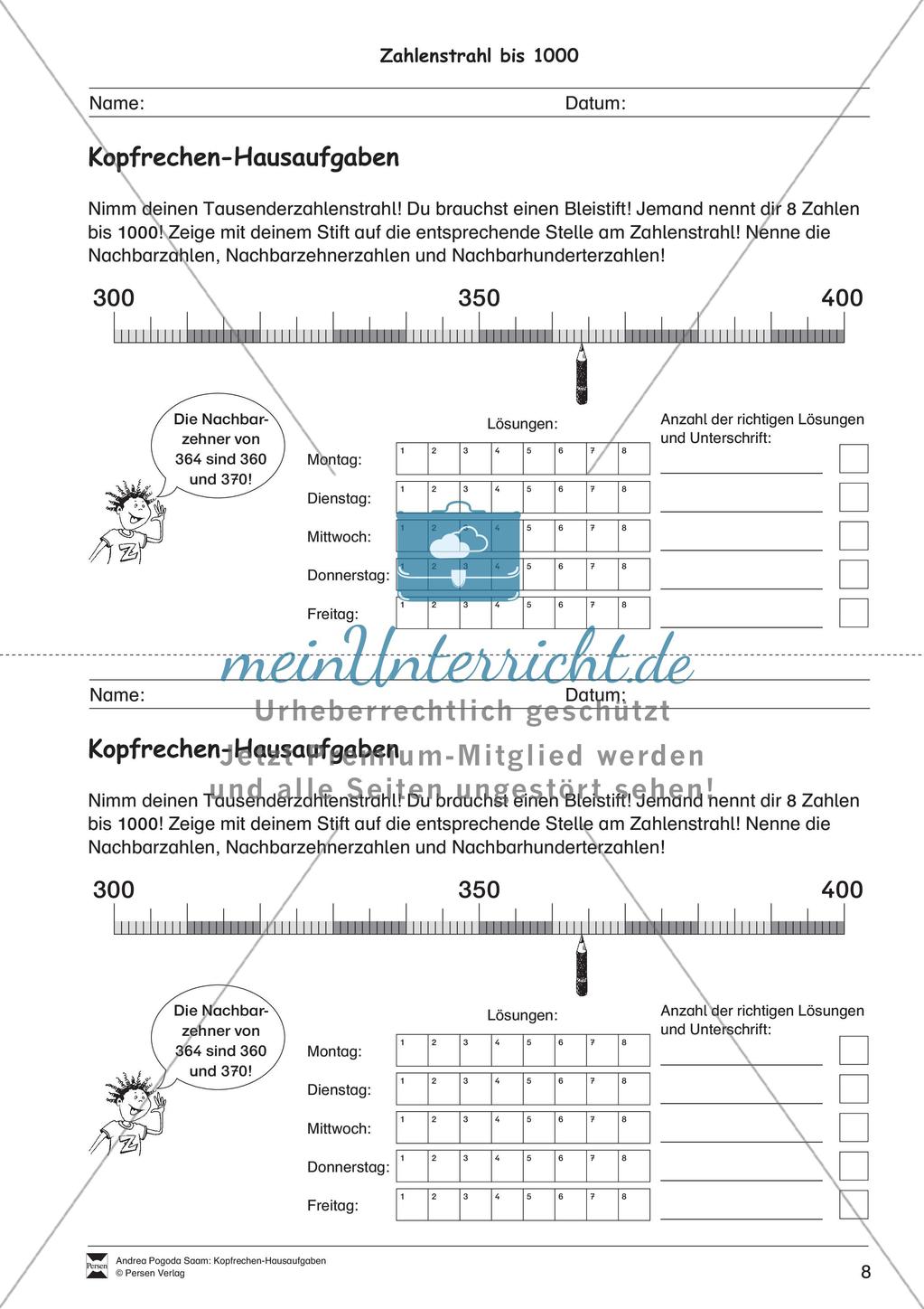Hausaufgaben zum Kopfrechnen Preview 10