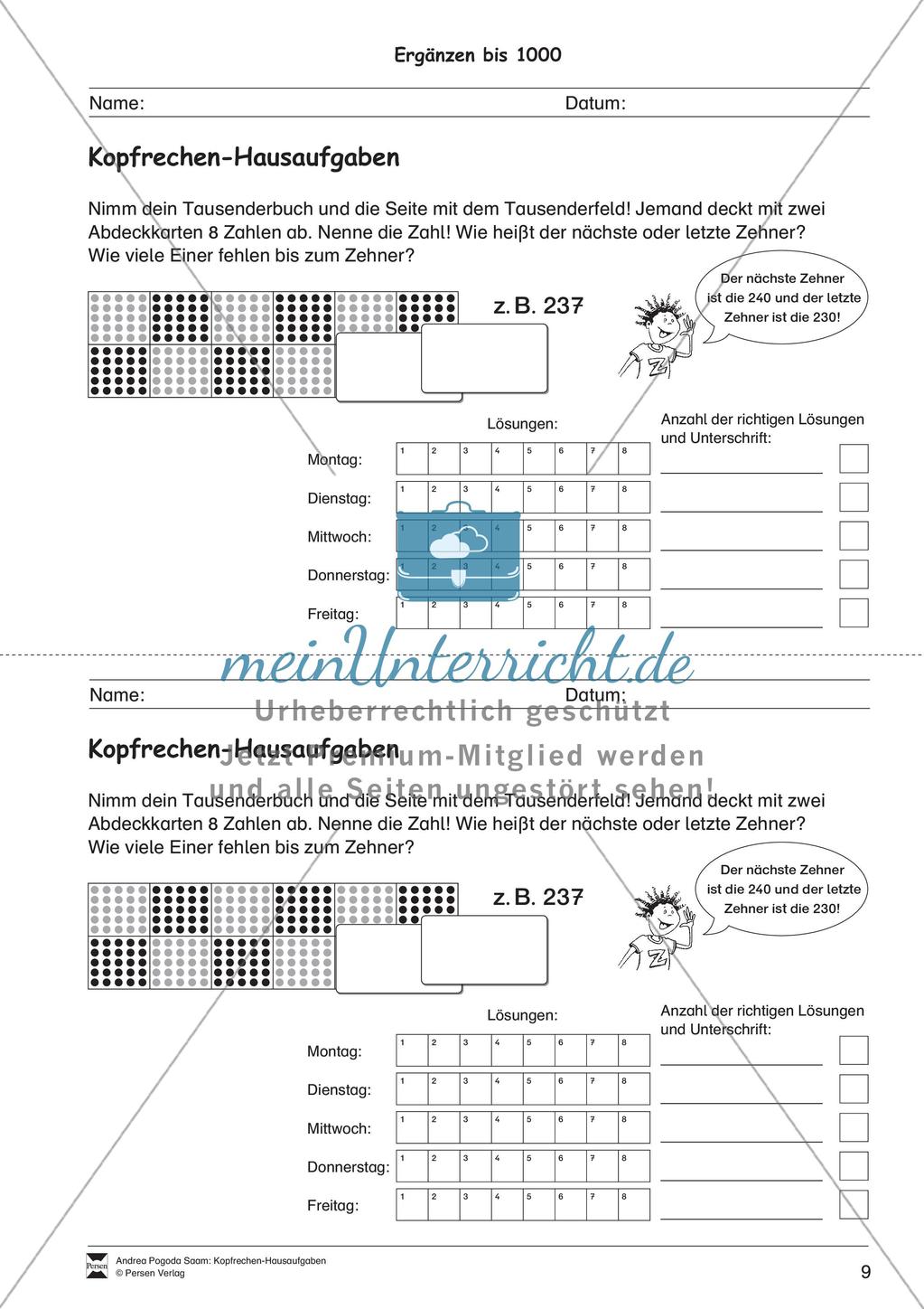 Hausaufgaben zum Kopfrechnen Preview 11