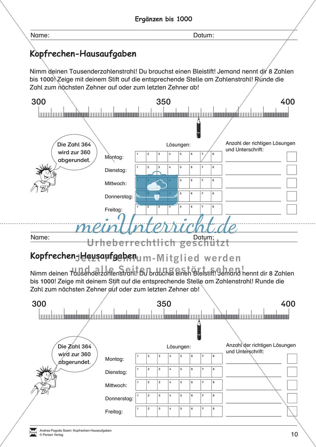 Hausaufgaben zum Kopfrechnen Preview 12
