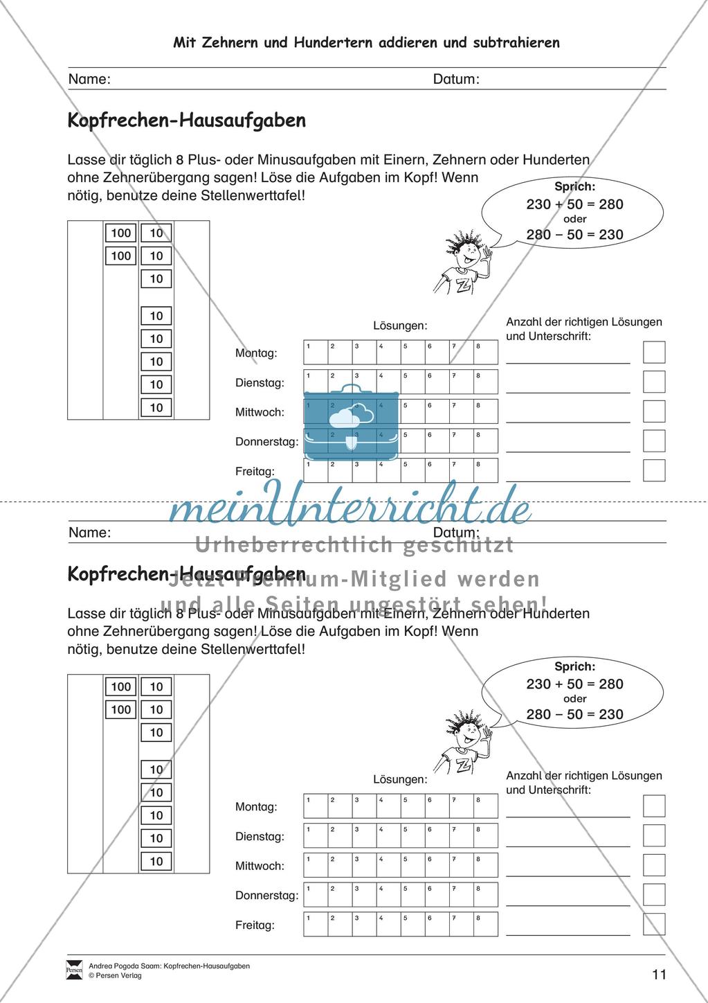 Hausaufgaben zum Kopfrechnen Preview 13