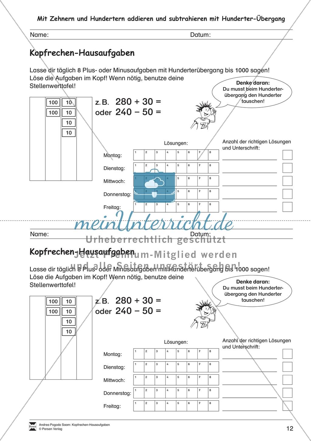 Hausaufgaben zum Kopfrechnen Preview 14