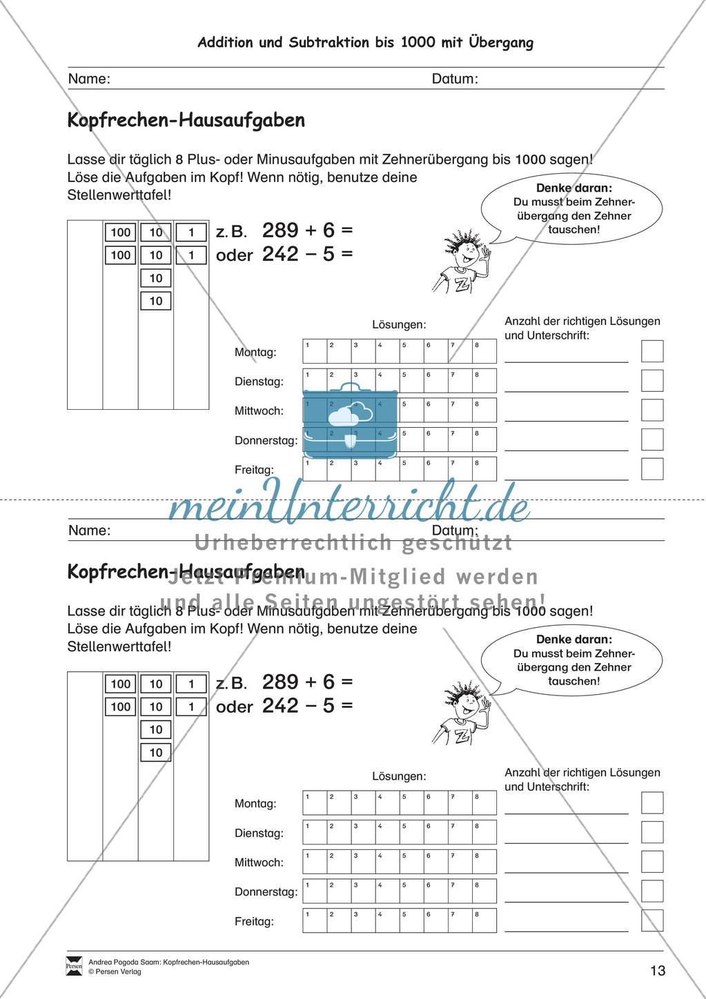 Hausaufgaben zum Kopfrechnen Preview 15