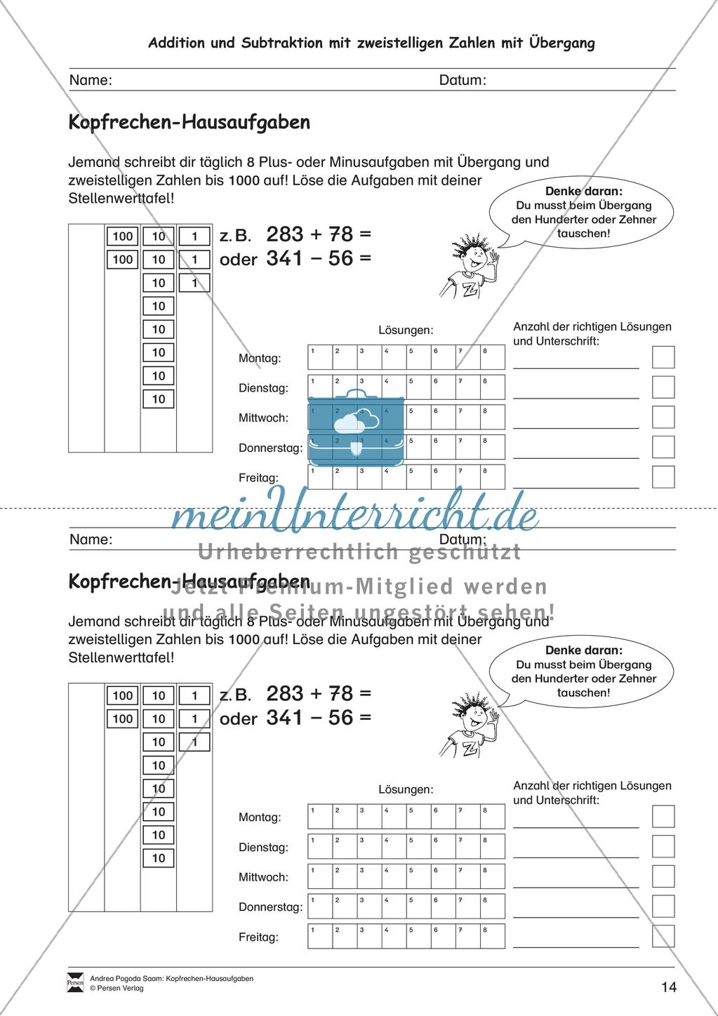 Hausaufgaben zum Kopfrechnen Preview 16