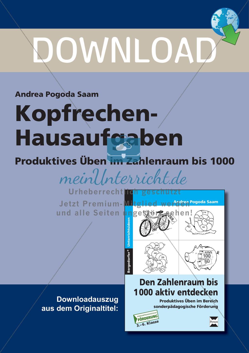 Hausaufgaben zum Kopfrechnen Preview 1