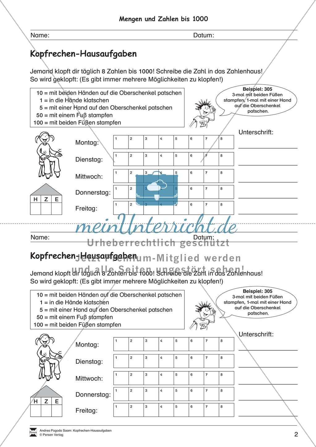 Hausaufgaben zum Kopfrechnen Preview 4