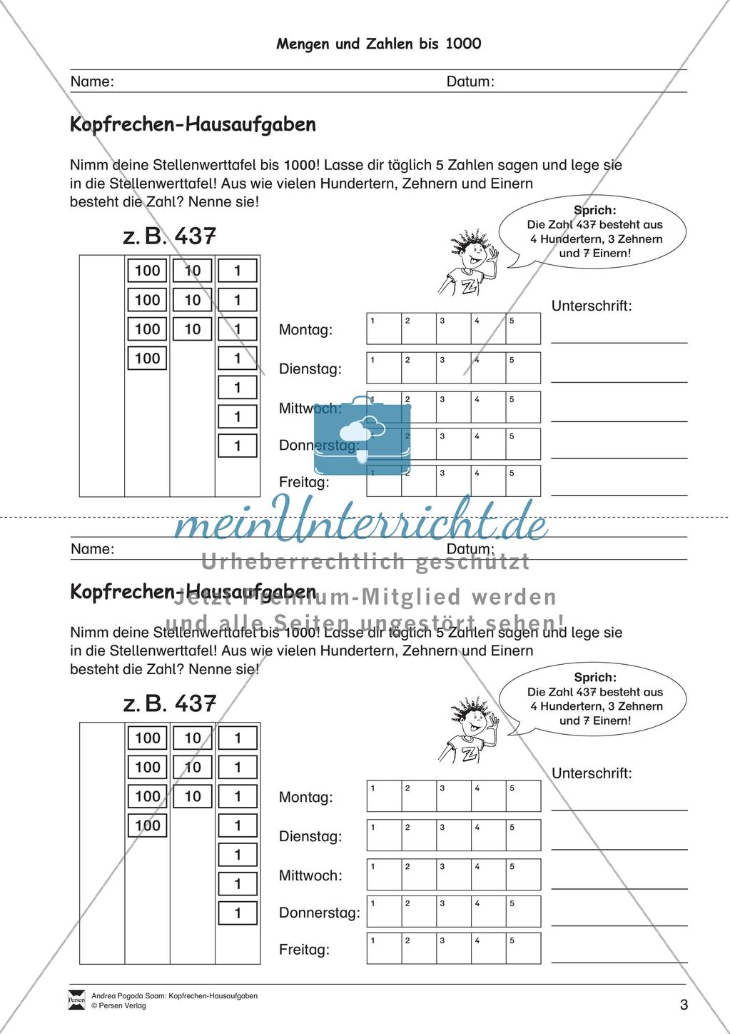 Hausaufgaben zum Kopfrechnen Preview 5