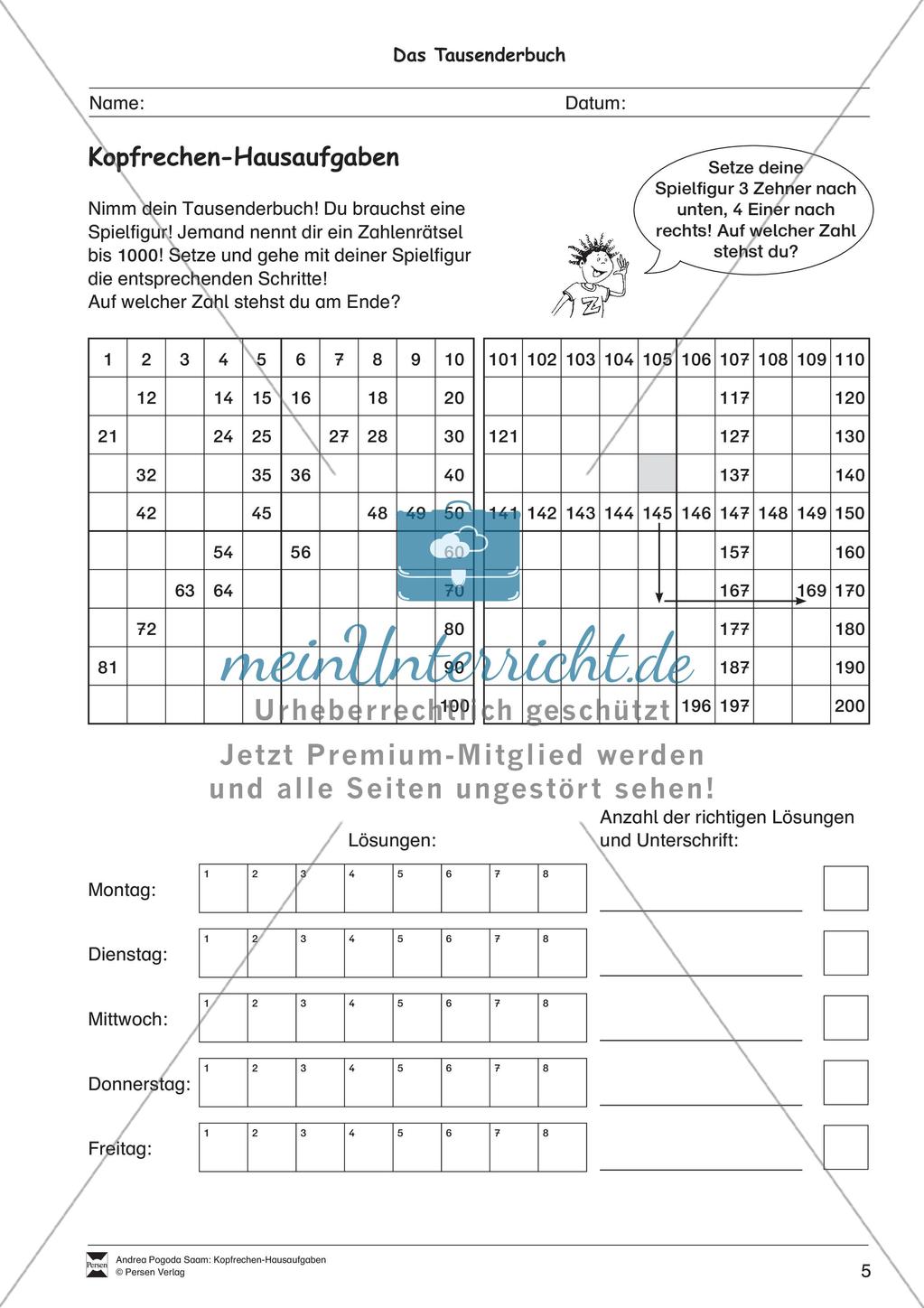 Hausaufgaben zum Kopfrechnen Preview 7