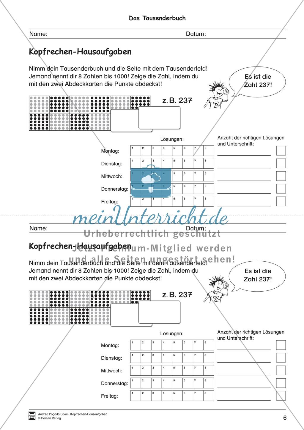 Hausaufgaben zum Kopfrechnen Preview 8