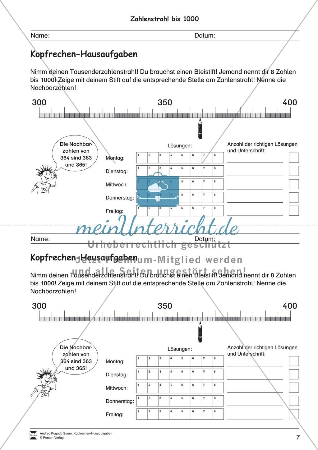 Hausaufgaben zum Kopfrechnen Preview 9
