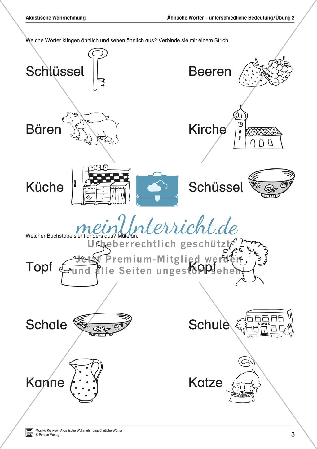 Leseerwerb: Akustische Wahrnehmung - Ähnliche Wörter Preview 4