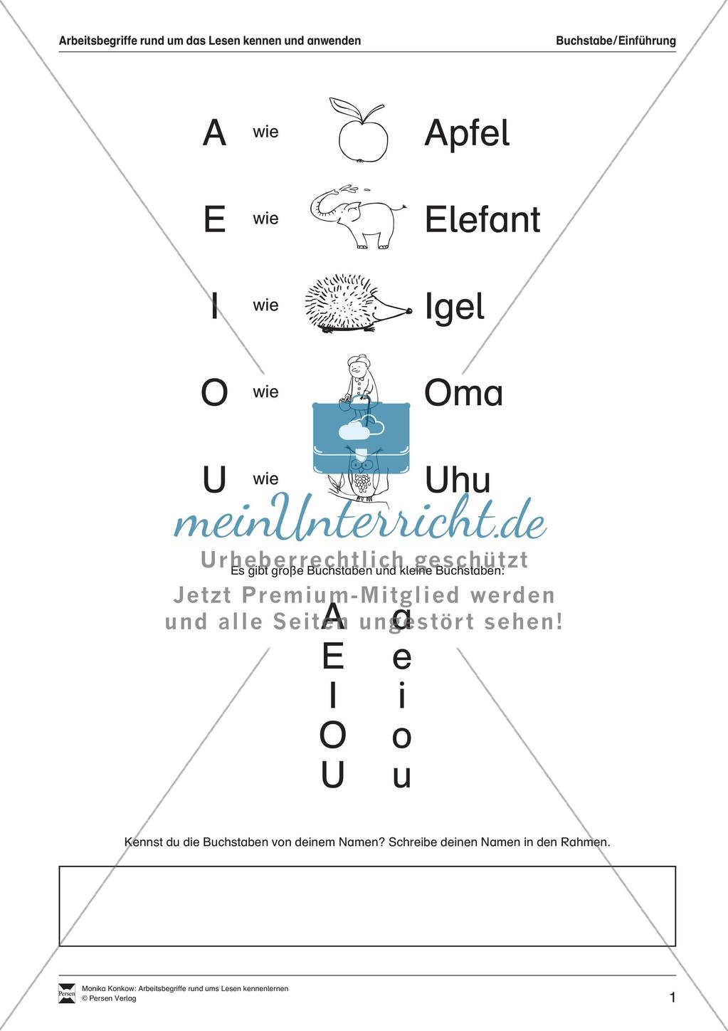 Leseerwerb: Arbeitsbegriffe zum Thema Lesen Preview 2