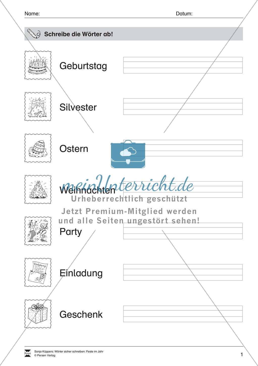 Wortschatzarbeit: Feste im Jahr Preview 2