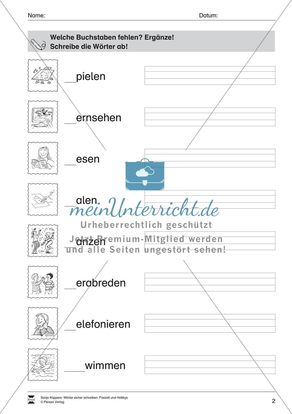 Wortschatzarbeit: Freizeit und Hobbys Preview 3