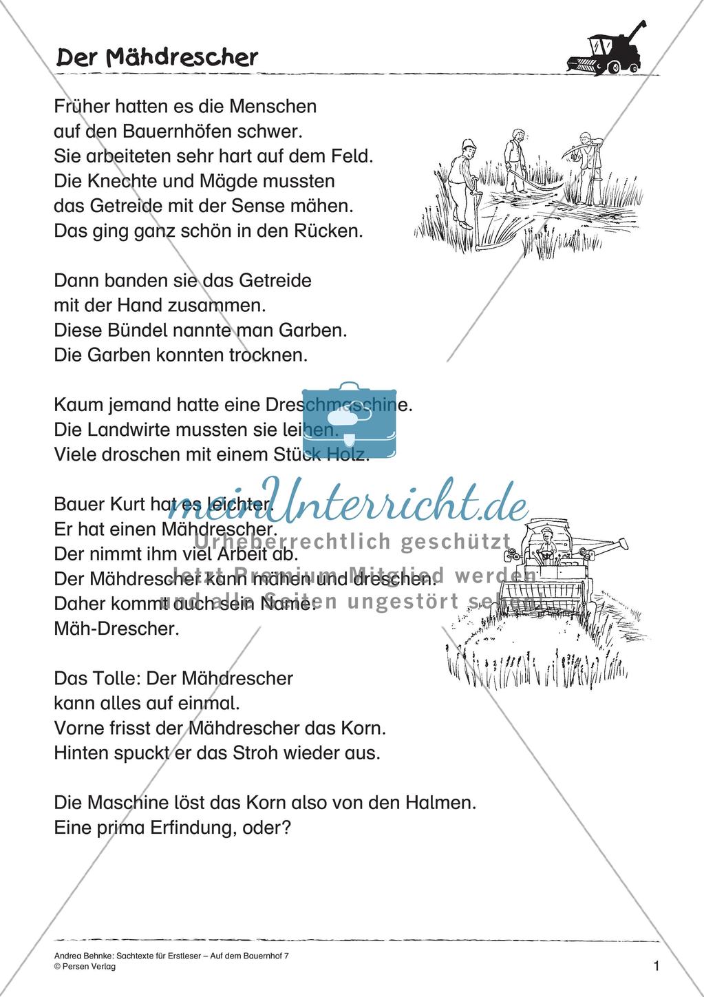 Sachtexte für Erstleser: Mähdrescher Preview 3