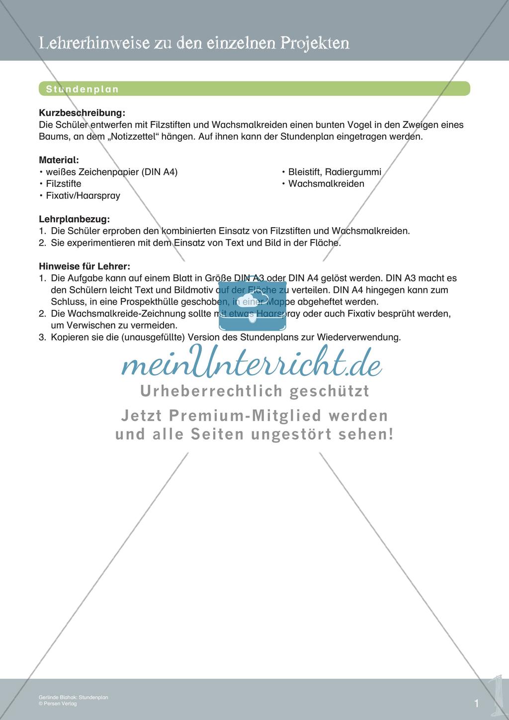 Künstlerische Miniprojekte: Stundenplan Preview 3