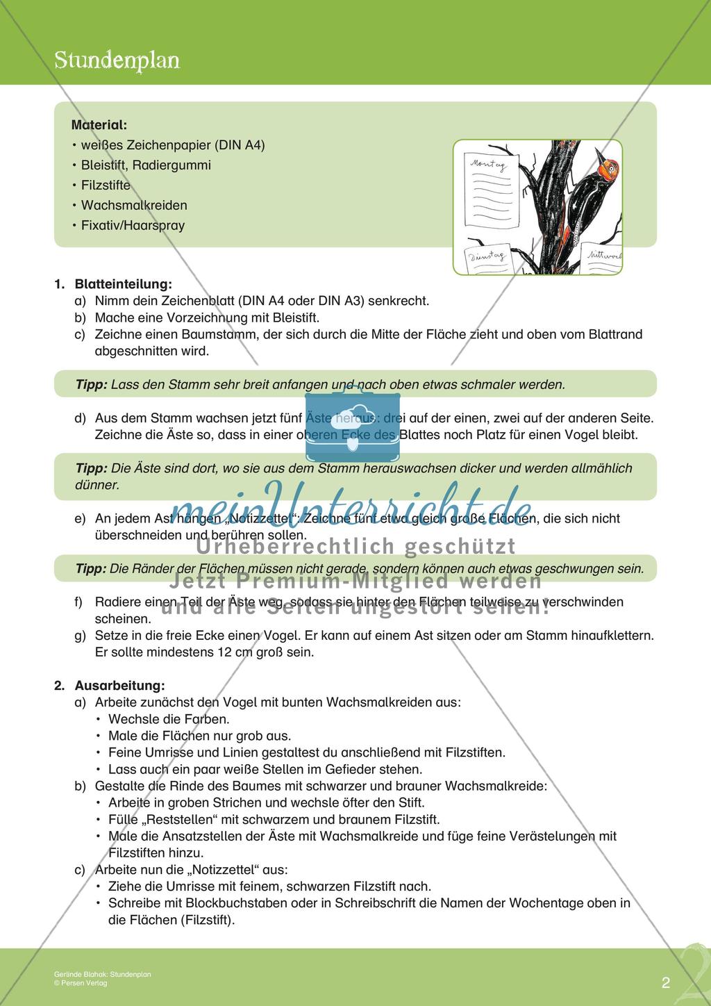 Künstlerische Miniprojekte: Stundenplan Preview 4