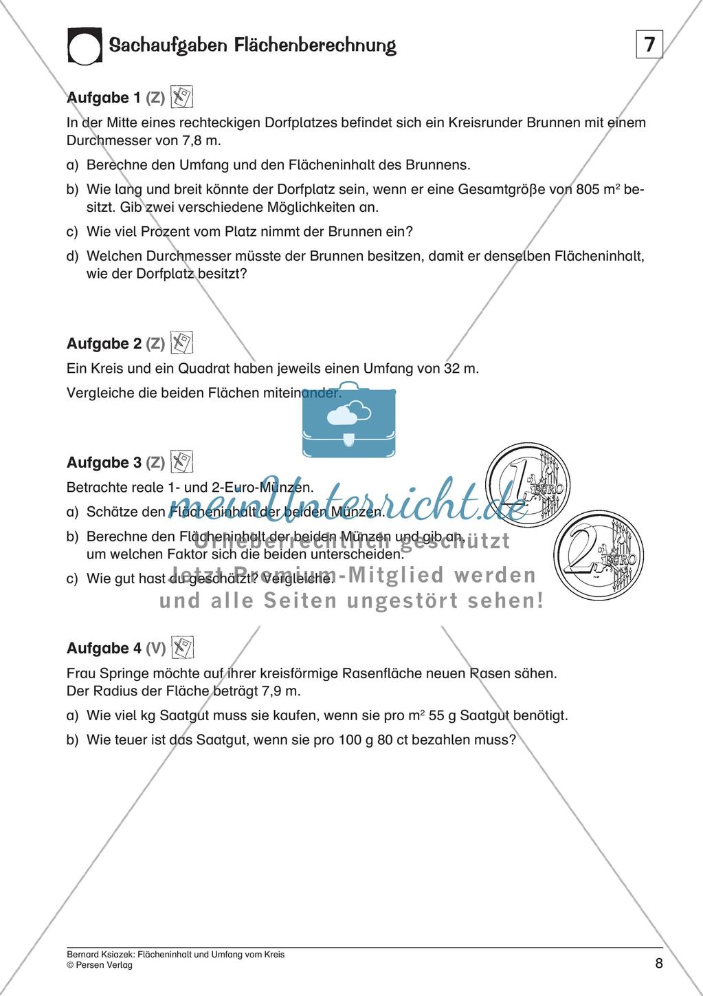 Flächeninhalt und Umfang: Kreis Preview 10