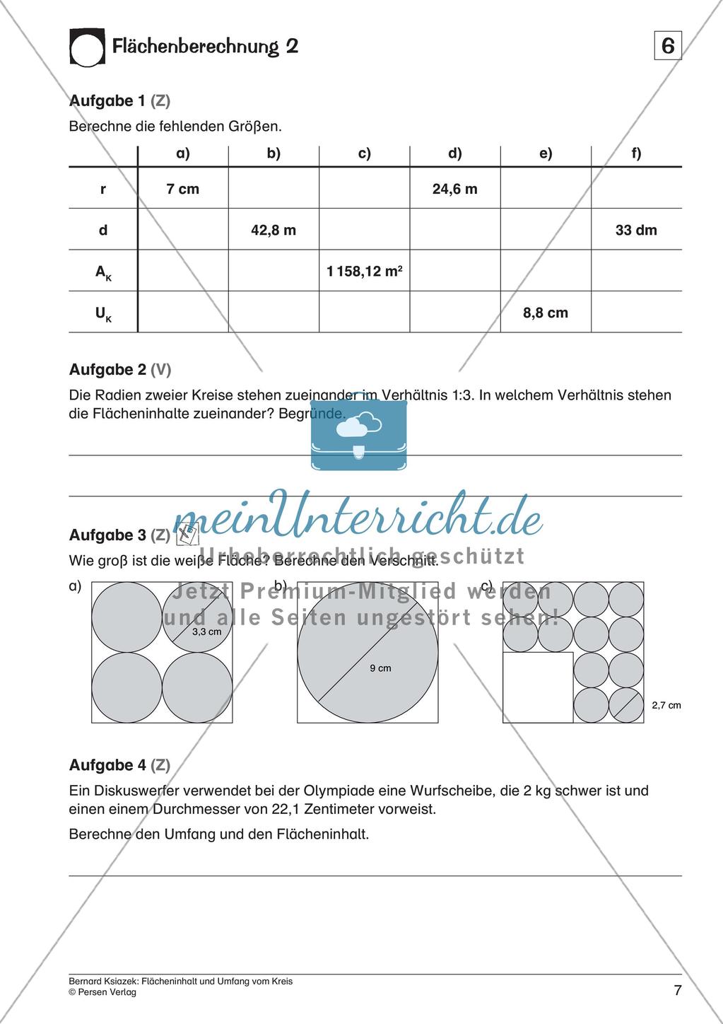 Flächeninhalt und Umfang: Kreis Preview 9