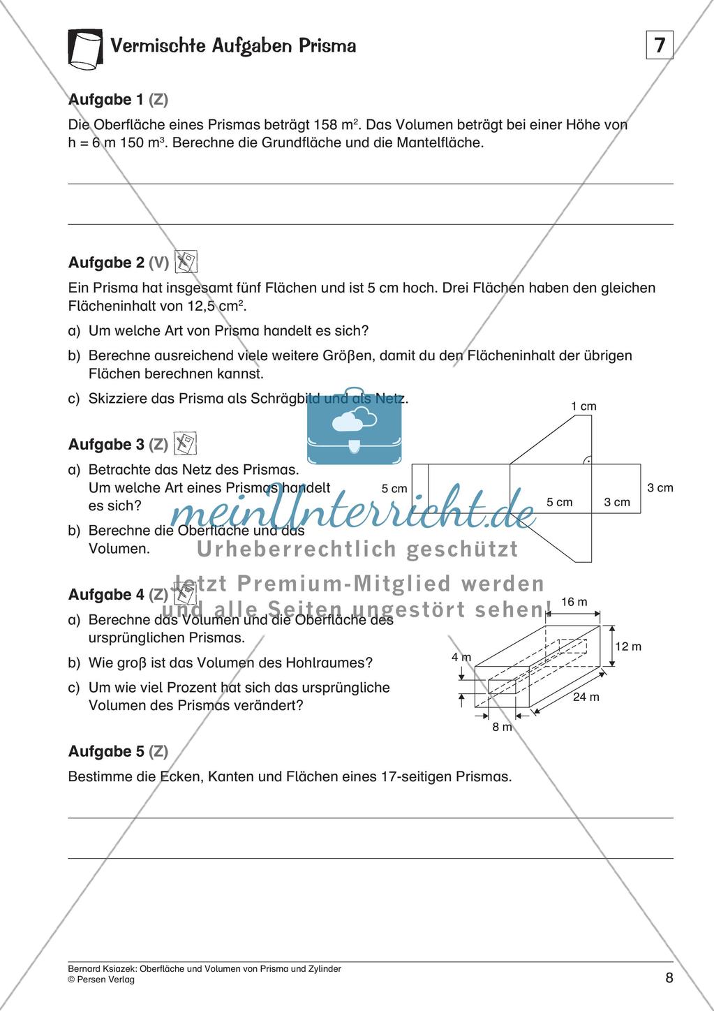Oberfläche und Volumen: Prisma und Zylinder Preview 10
