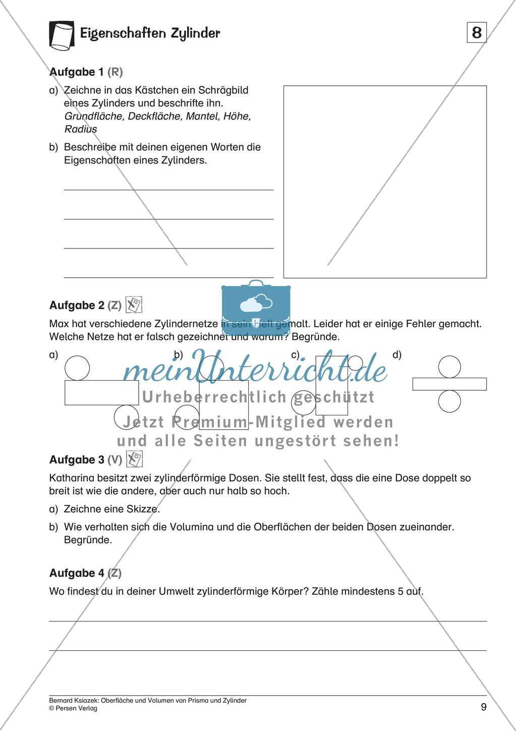Oberfläche und Volumen: Prisma und Zylinder Preview 11